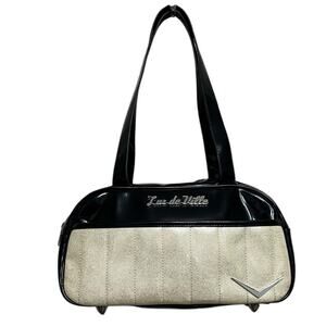 LUX DE VILLE Vintage Inspo‎ Black Patent With Sparkle Cream Detail Shoulder Bag